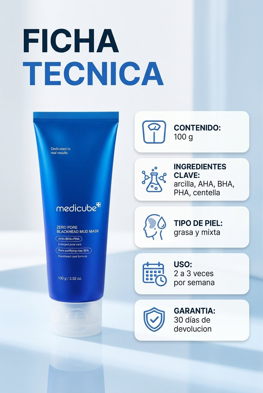 Ficha tecnica: 100 g, piel grasa y mixta, uso 2-3 veces por semana